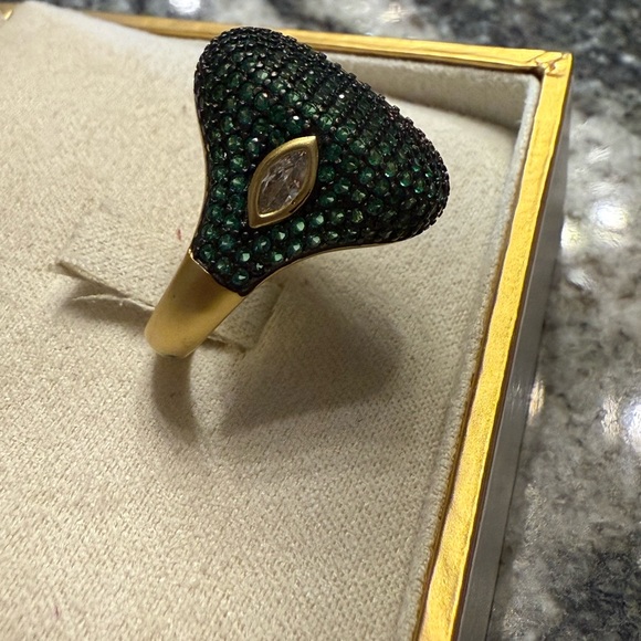 Frieda Rothman green pave 925 core gold vermil matte wash size 6 - Picture 3 of 16